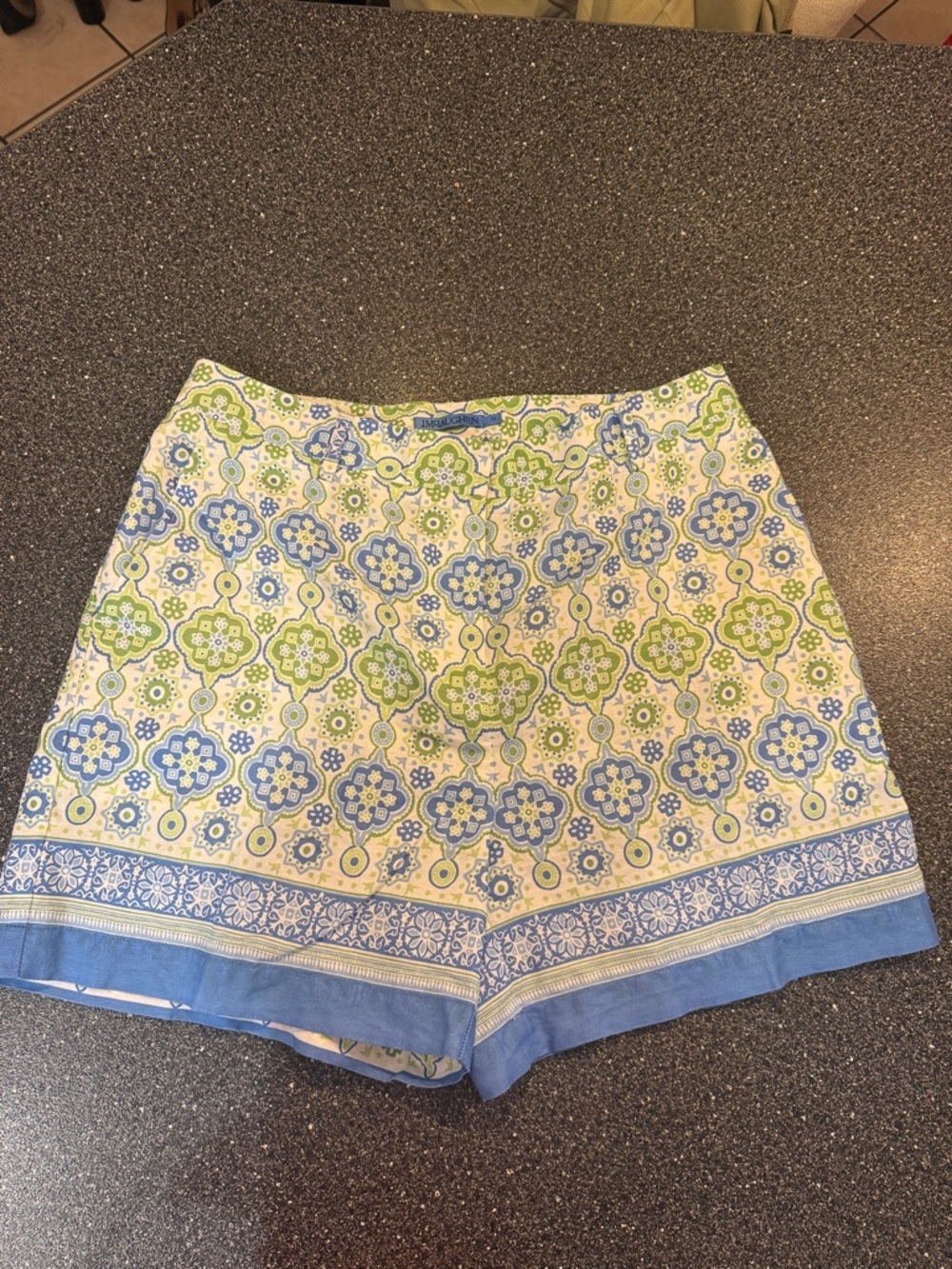J. McLaughlin Blue & Green Printed Cotton Linen Blend Shorts - size 10